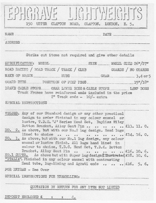 Below is the order form mentioned above, as used by James in 1961