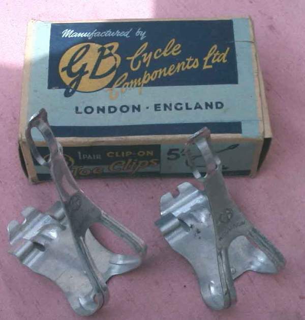 Early GB alloy Hiduminium clip-on toeclips from around 1948 These were not successful.