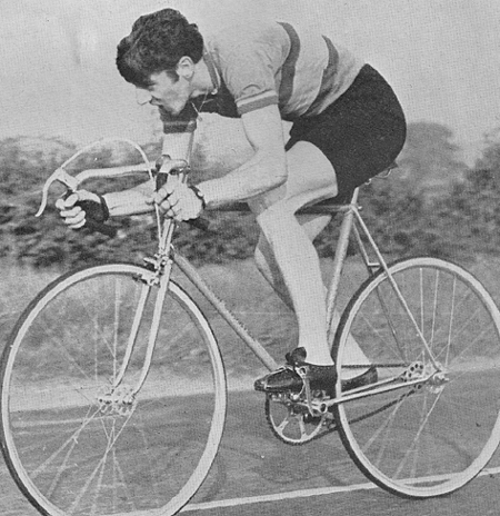 The ultimate 25-mile time triallist of his day, Alf Engers at speed on his Alan Shorter