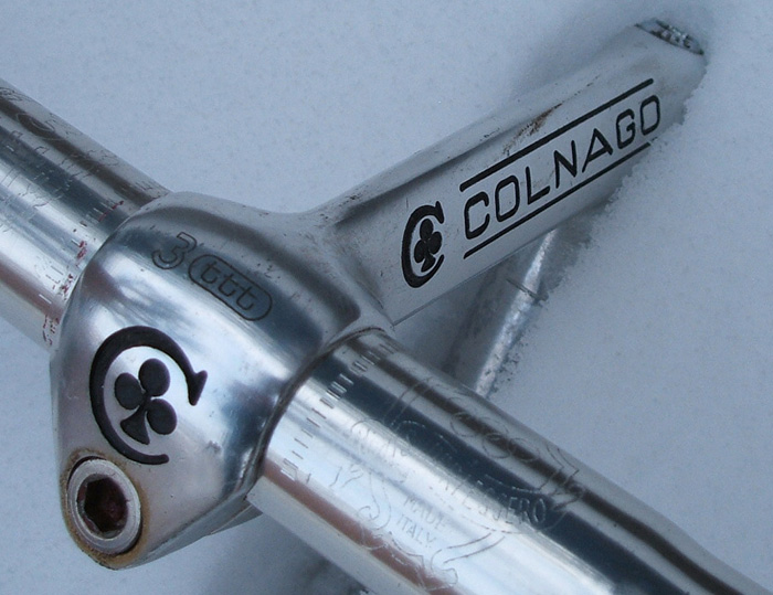 Two images of 1980s ITM stem and Superleggero bars with 'third generation' pantograph as supplied by Colnago