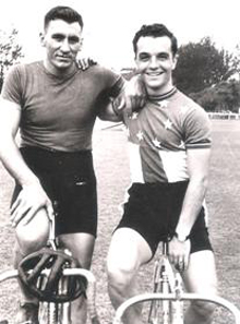 George Estman and 1948 US Olympic cyclist Jackie Heid. Heid undertook a successful SA track racing tour in 1950.