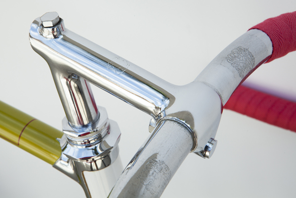 Cinelli steel stem and steel Pista bars with re-plated Way Assauto headset