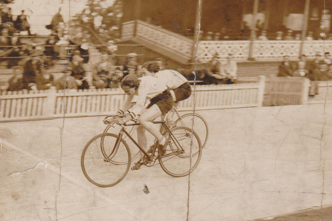 Edith winning the National Championships at the iconic Herne Hill track - 1930 Runner-up may be Nellie Armstrong